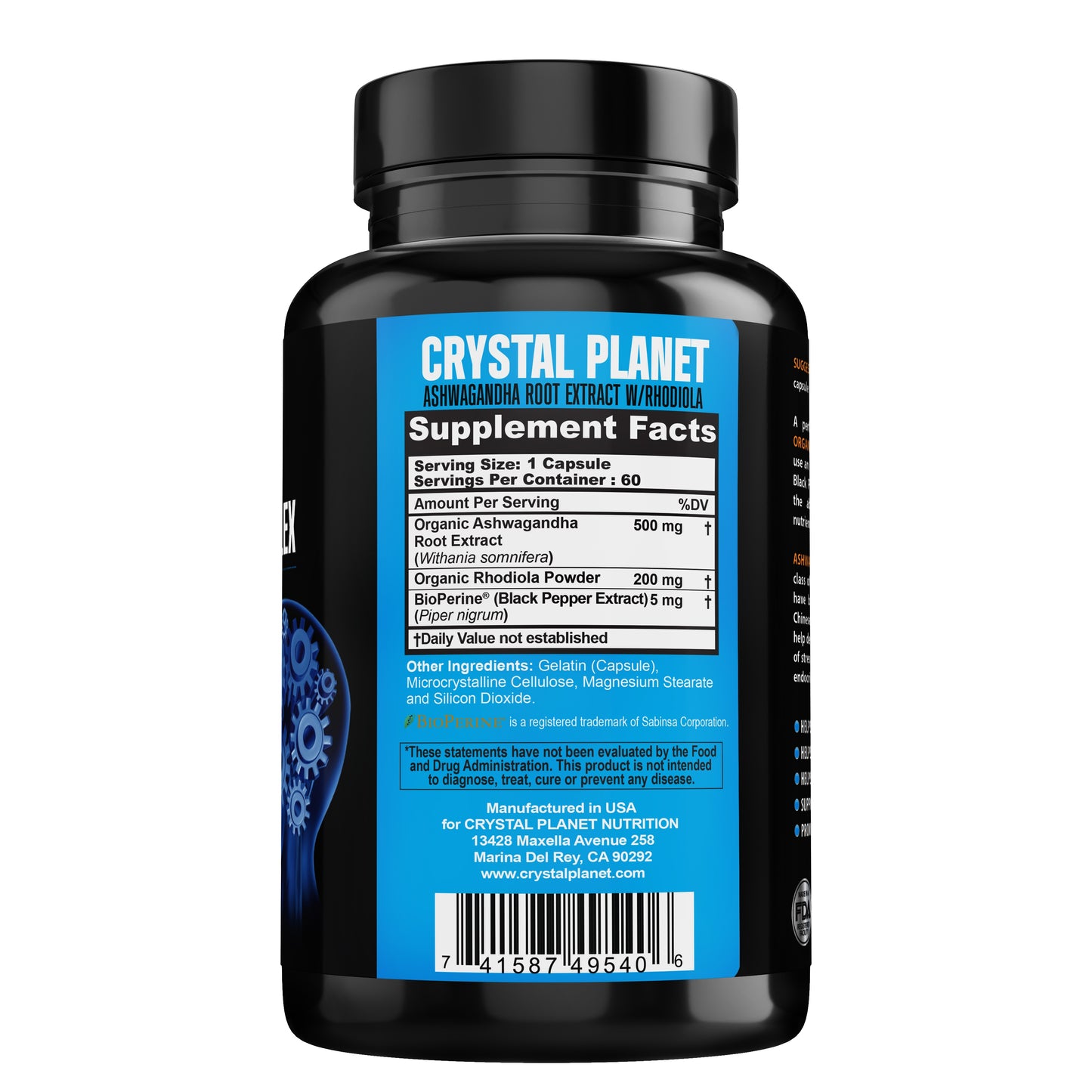 Organic Ashwagandha, Rhodiola Rosea, Black Pepper Extract to Improve Energy and Endurance, Adrenal and Thyroid Support, Anxiety Relief, Mood Enhancer, Cortisol Manager & Sleeping Support 60 Capsules