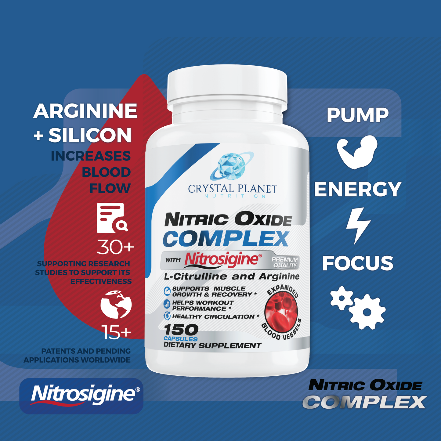 Nitric Oxide Booster Supplement for Men & Women with Nitrosigine Beetroot Extract & L Citrulline for Muscle Growth, NO, Pumps, Increase Blood Flow, Strength & Energy to Train Harder - 150 Capsules